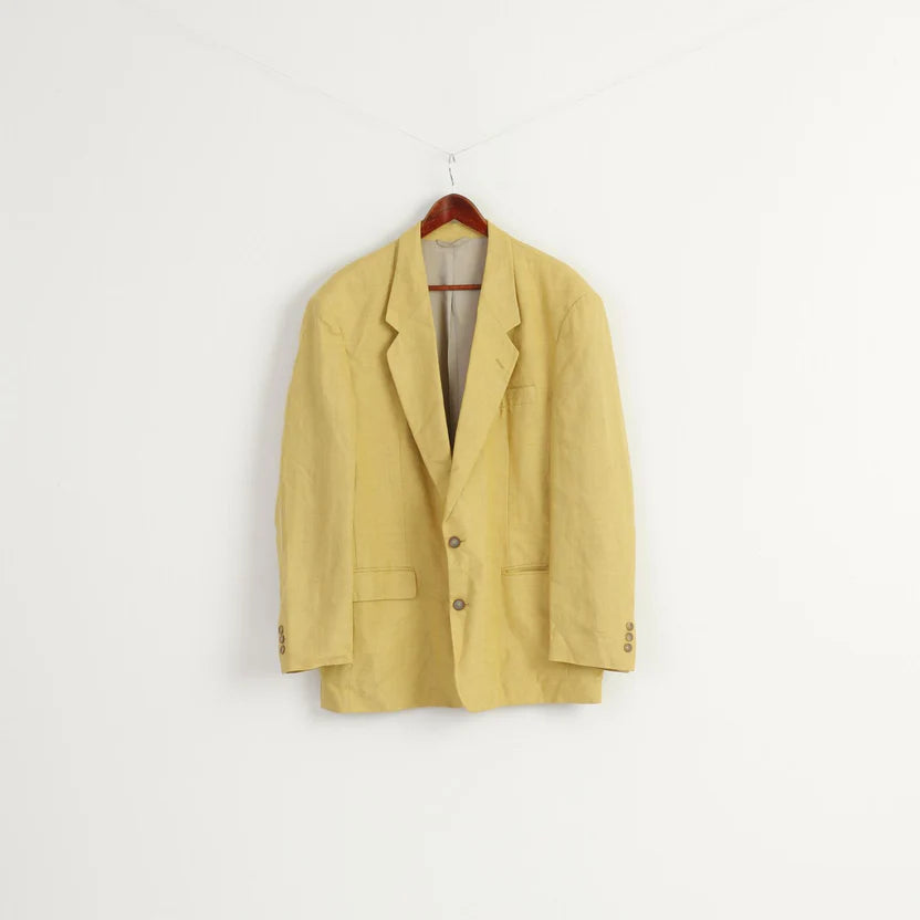 James B. Cook Men's Vintage Blazer - Light Yellow Linen Blend (Size EU 54 / US 44 / XL / 2XL)