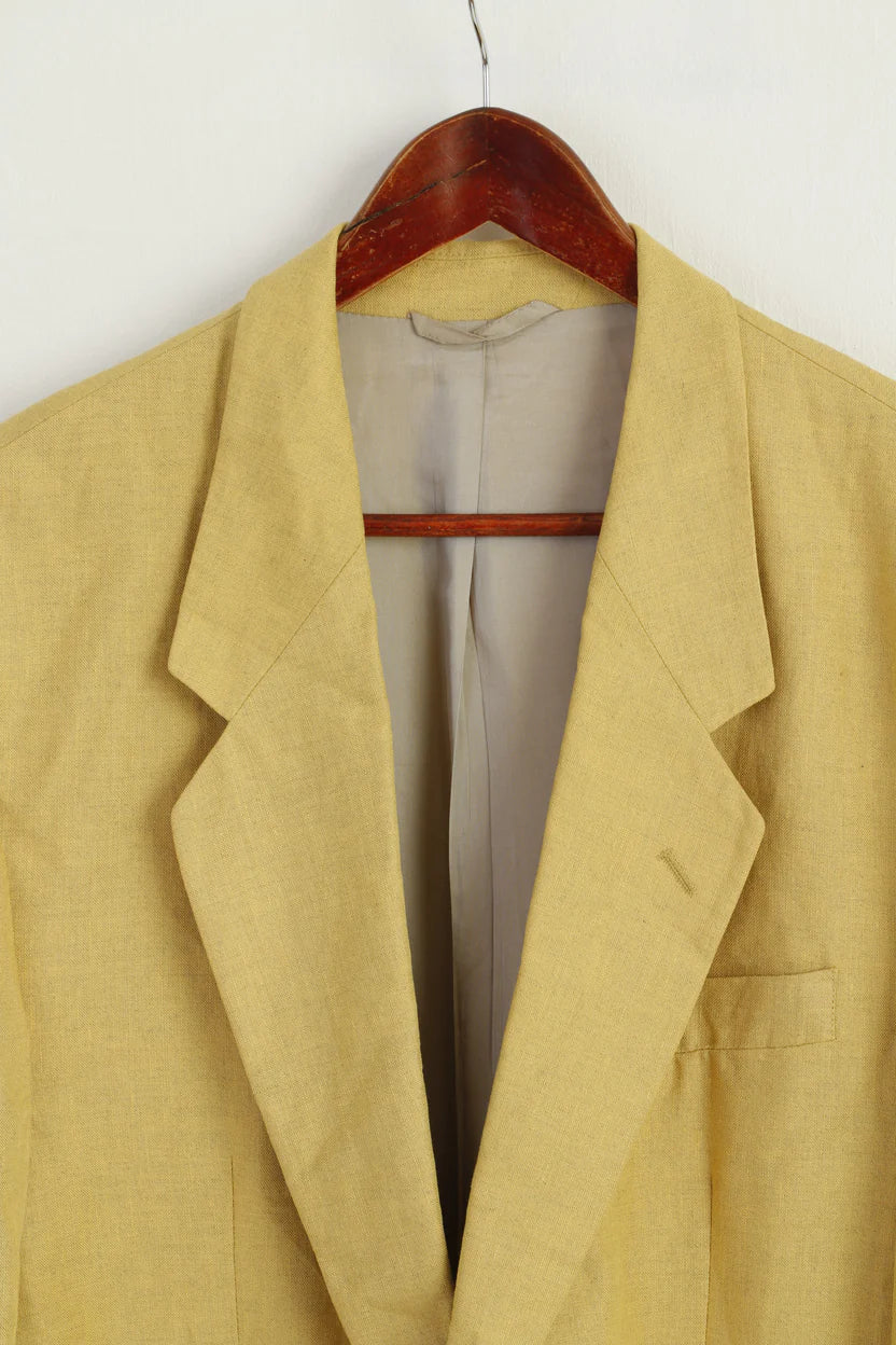 James B. Cook Men's Vintage Blazer - Light Yellow Linen Blend (Size EU 54 / US 44 / XL / 2XL)