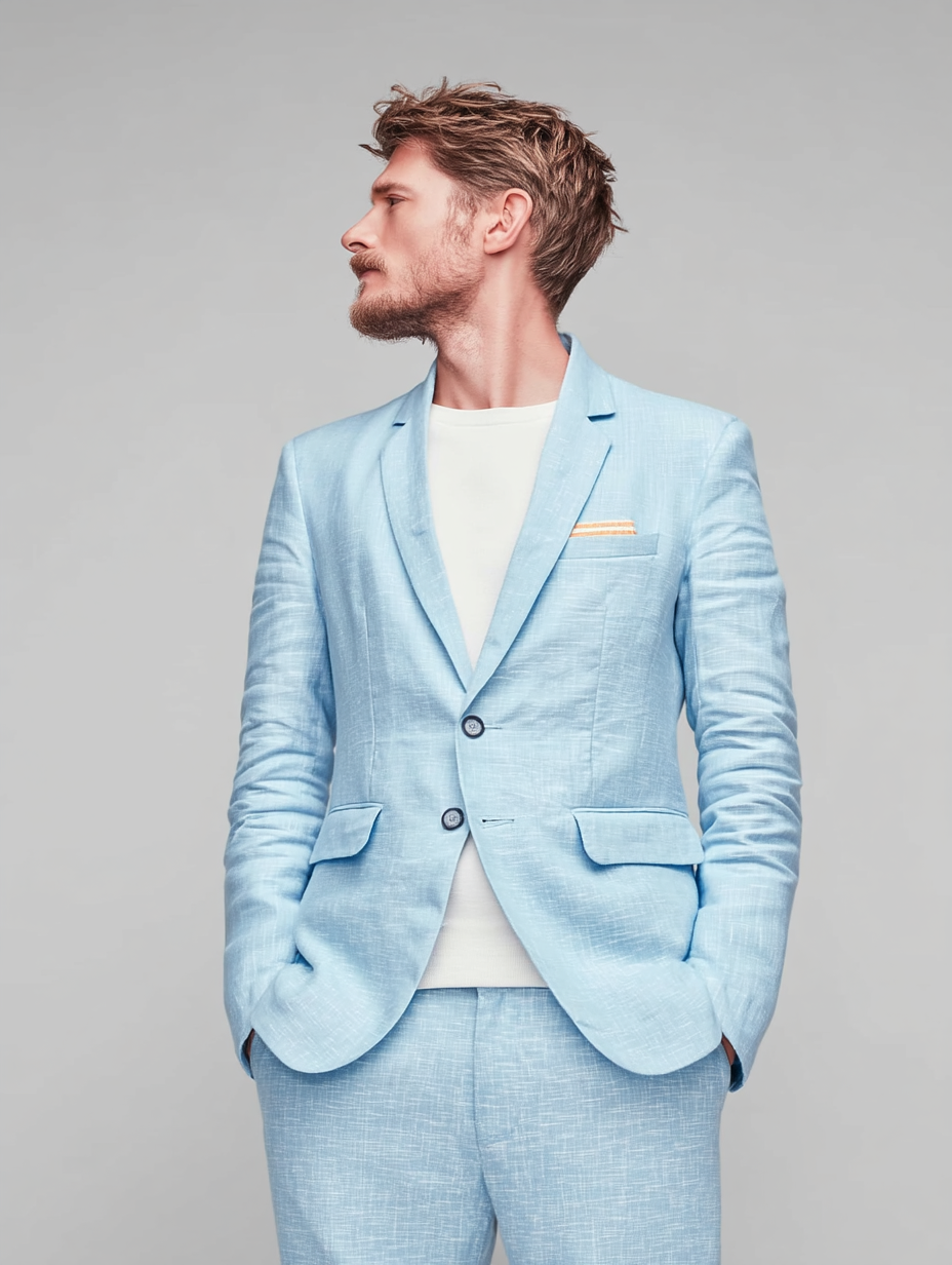light blue linen blazer jacket custom tailored men