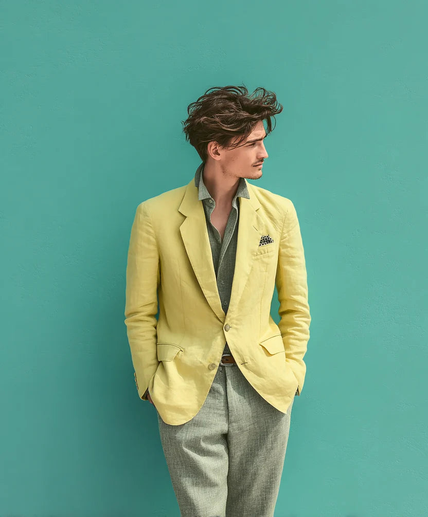 James B. Cook Men's Vintage Blazer - Light Yellow Linen Blend (Size EU 54 / US 44 / XL / 2XL)