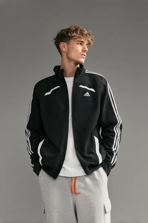 Adidas Vintage Men's Track Jacket - Black 3-Stripe (Size L / XL approx.)