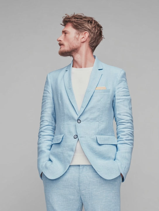 light blue linen blazer jacket custom tailored men